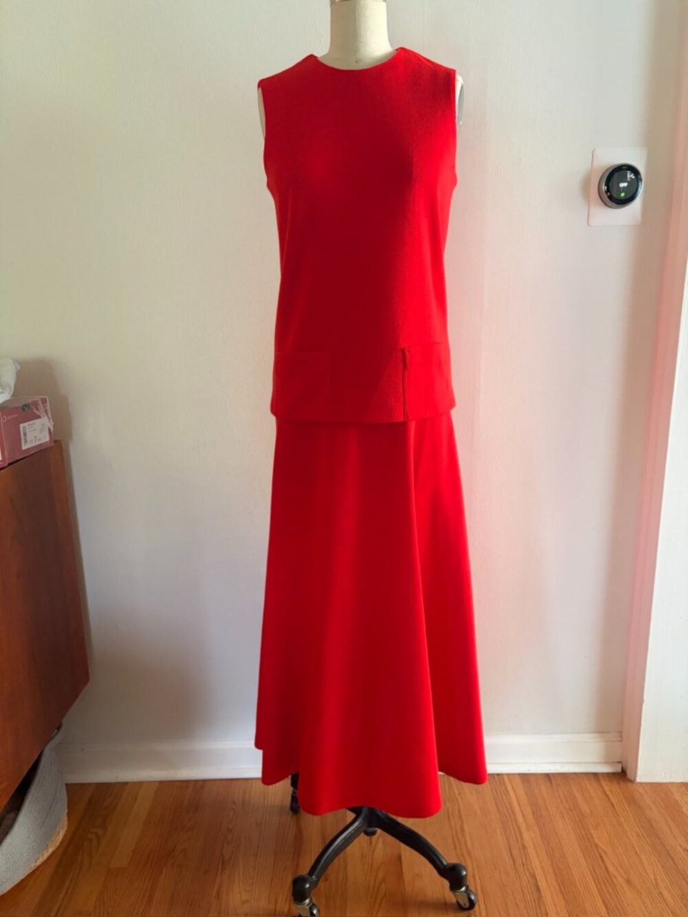 Two piece knit Vintage Skirt and top from Bally of Switzerland Red